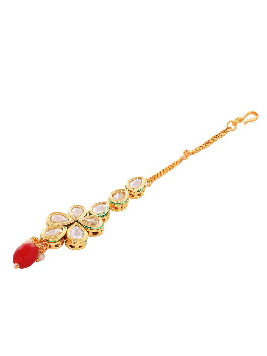 Gold Plated Kundan Studded Red Handcrafted Delicate Mangtika, zaveri pearls, sale price rs, sale price, sale gold plated, sale gold, sale, rubans, ring, regular price, priyassi jewellery, kus
