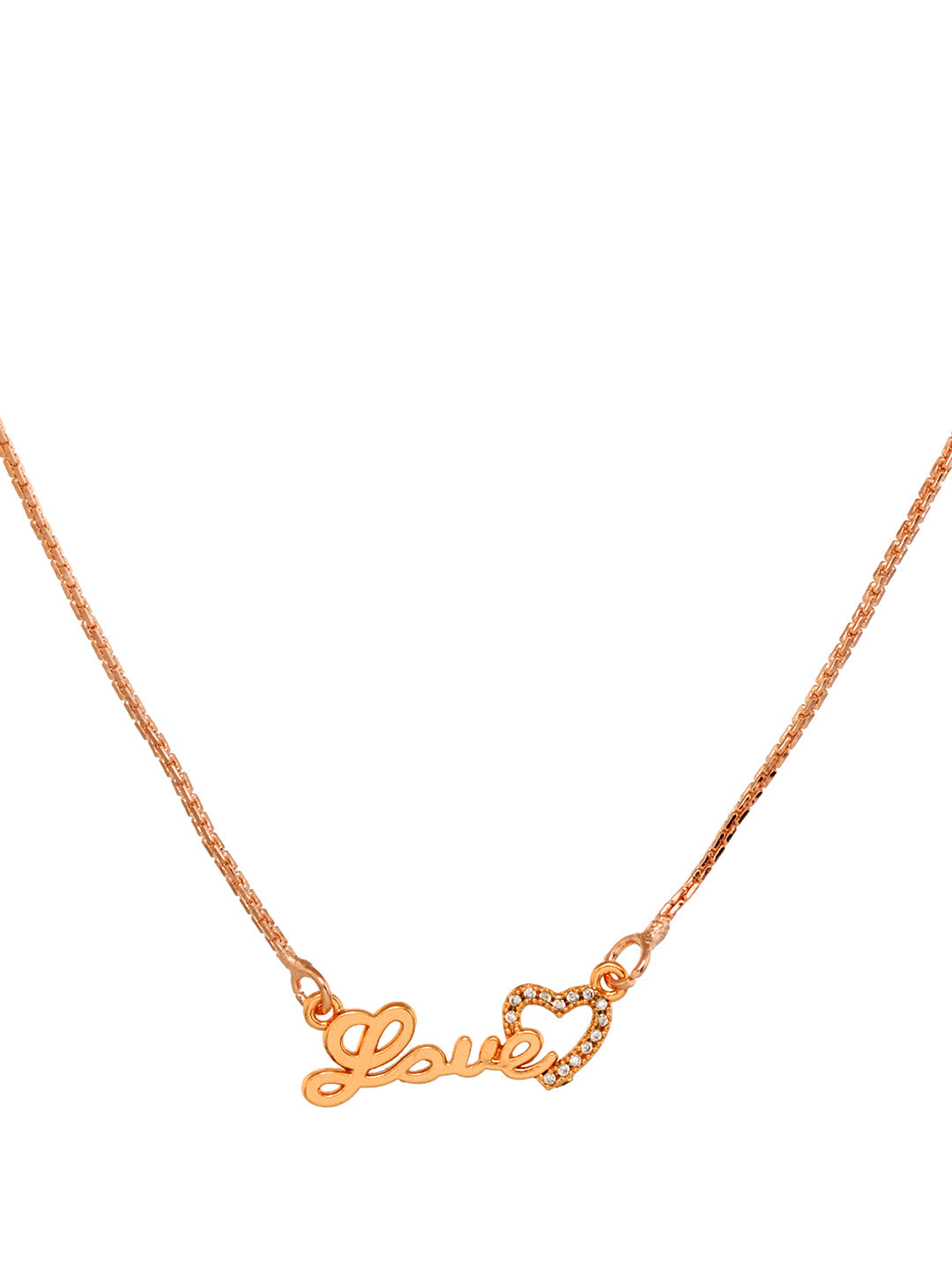 Matt Rose Gold Toned Love Minimal Chain Necklace, zaveri pearls, sale price rs, sale price, sale gold plated, sale gold, sale, rubans, ring, regular price, priyassi jewellery, kushal's - Sara