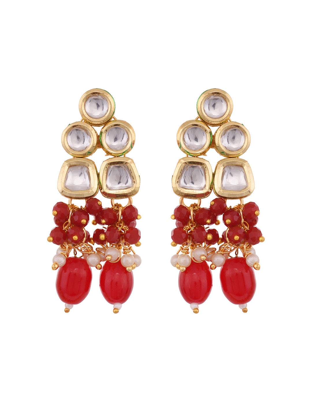 Gold Toned Kundan & Red Bead studded Handcrafted Jewellery Set, zaveri pearls, sale price rs, sale price, sale gold plated, sale gold, sale, rubans, ring, regular price, priyassi jewellery, k