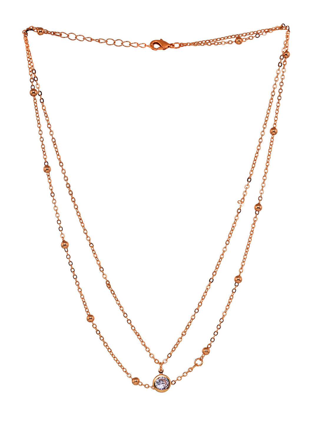Rose Gold 2 Layered AD Studded Minimal Chain Necklace, zaveri pearls, sale price rs, sale price, sale gold plated, sale gold, sale, rubans, ring, regular price, priyassi jewellery, kushal's -