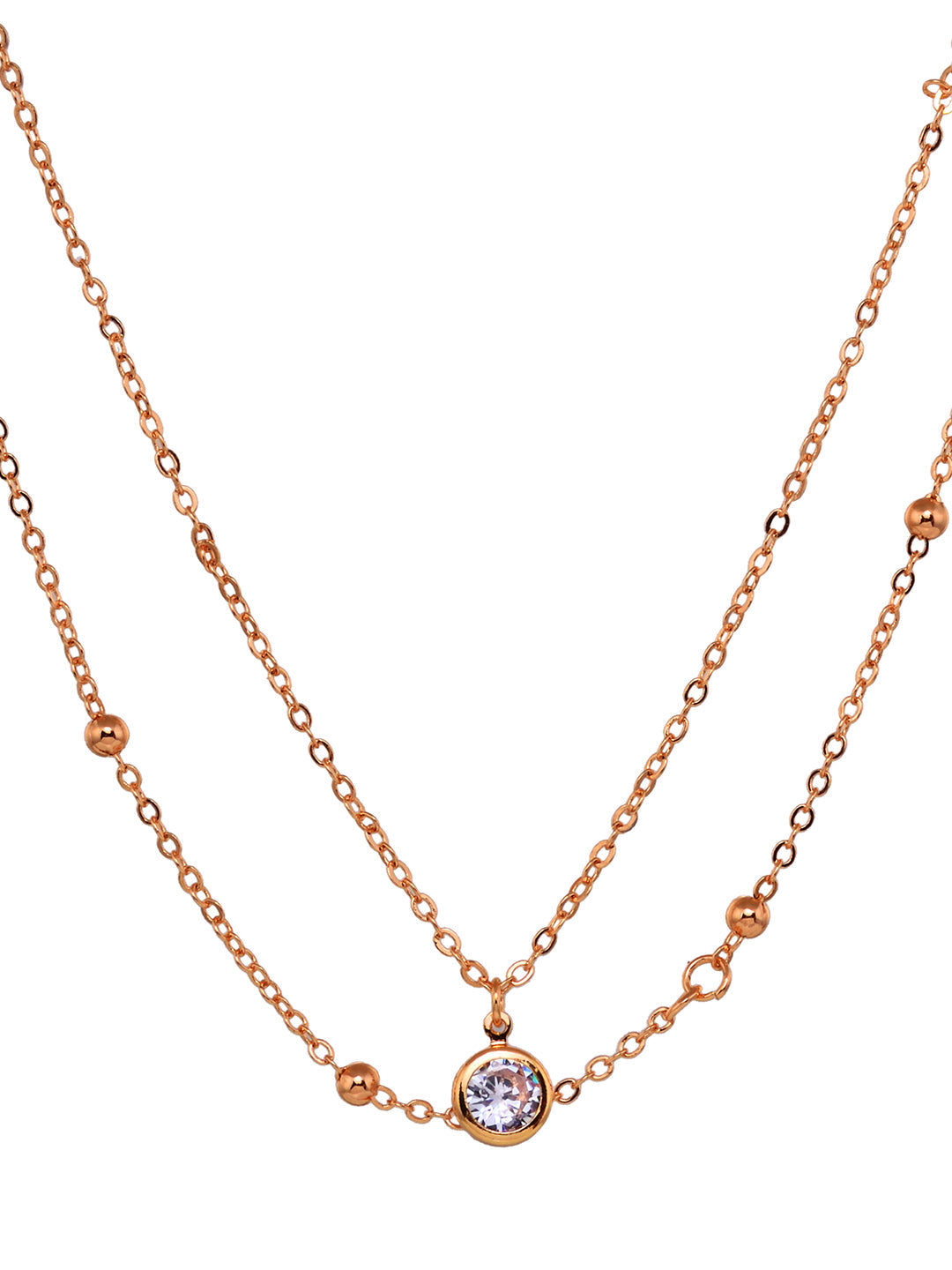 Rose Gold 2 Layered AD Studded Minimal Chain Necklace, zaveri pearls, sale price rs, sale price, sale gold plated, sale gold, sale, rubans, ring, regular price, priyassi jewellery, kushal's -