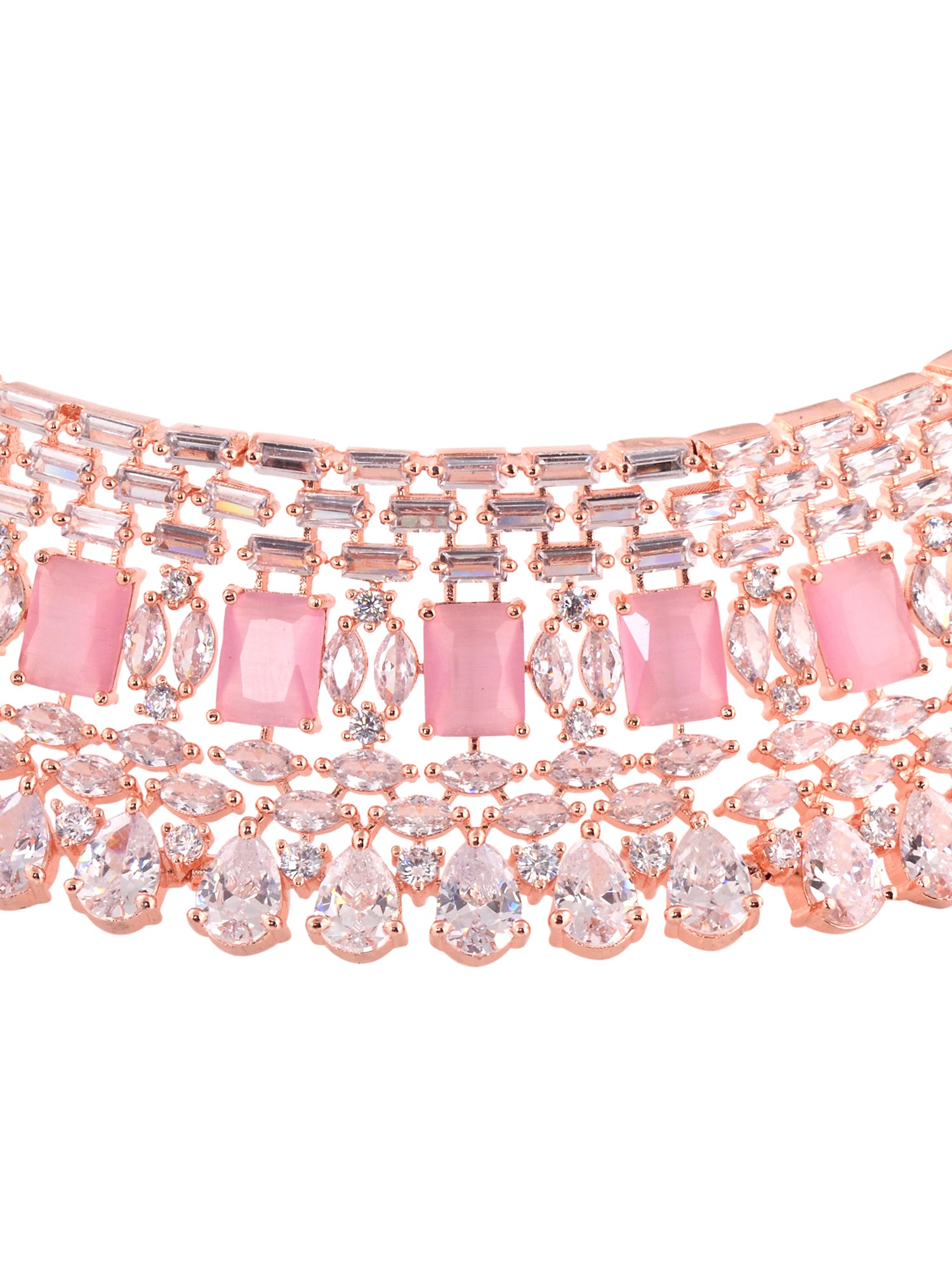 Rose Gold Plated Pink & White AD Studded Choker Earrings &Maang Tika Jewellery Set, zaveri pearls, sale price rs, sale price, sale gold plated, sale gold, sale, rubans, ring, regular price, p