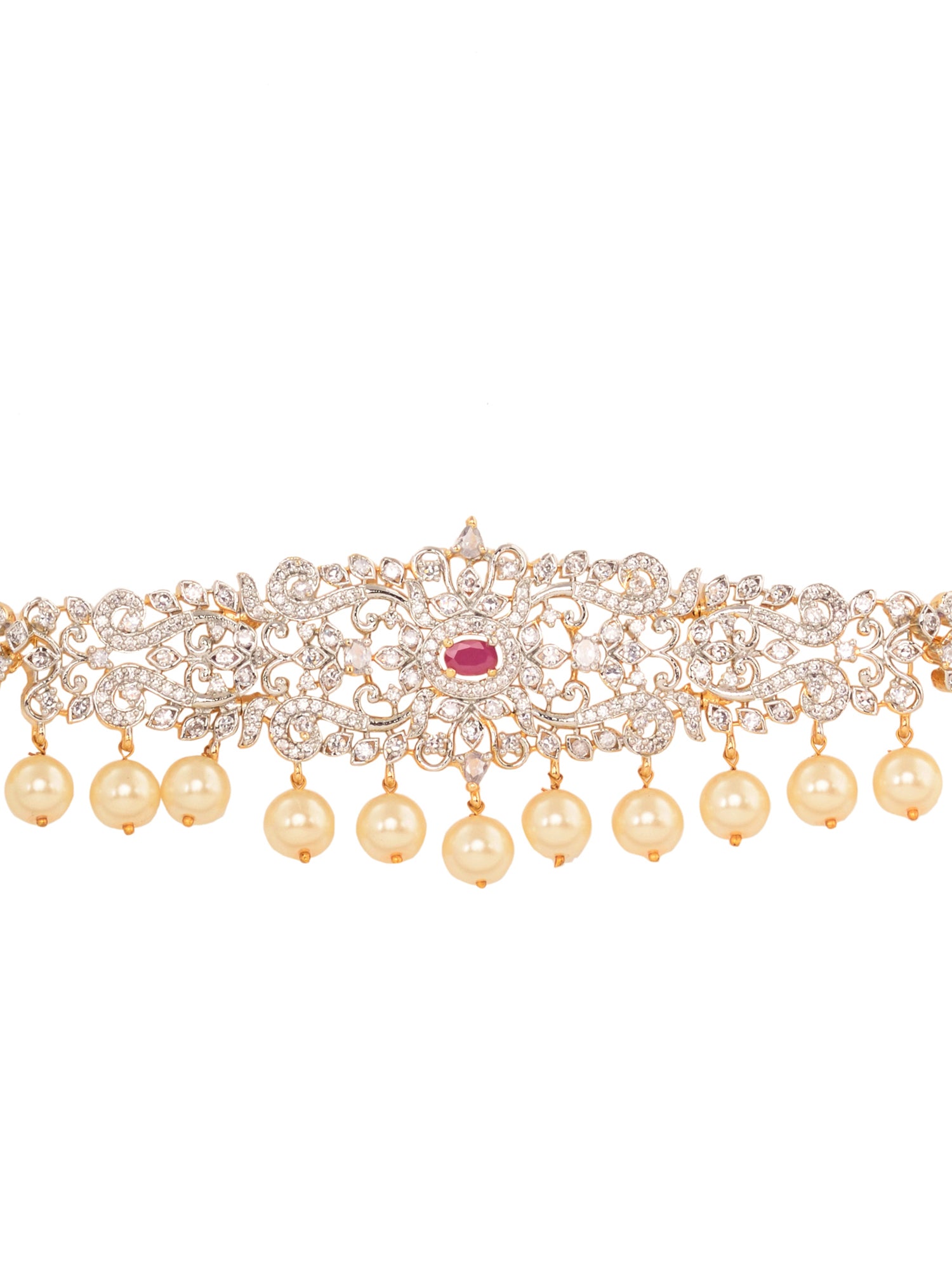 Silver Toned White Ad Studded Floral Motif KamarbandhKamarbandh, zaveri pearls, sale price rs, sale price, sale gold plated, sale gold, sale, rubans, ring, regular price, priyassi jewellery, 