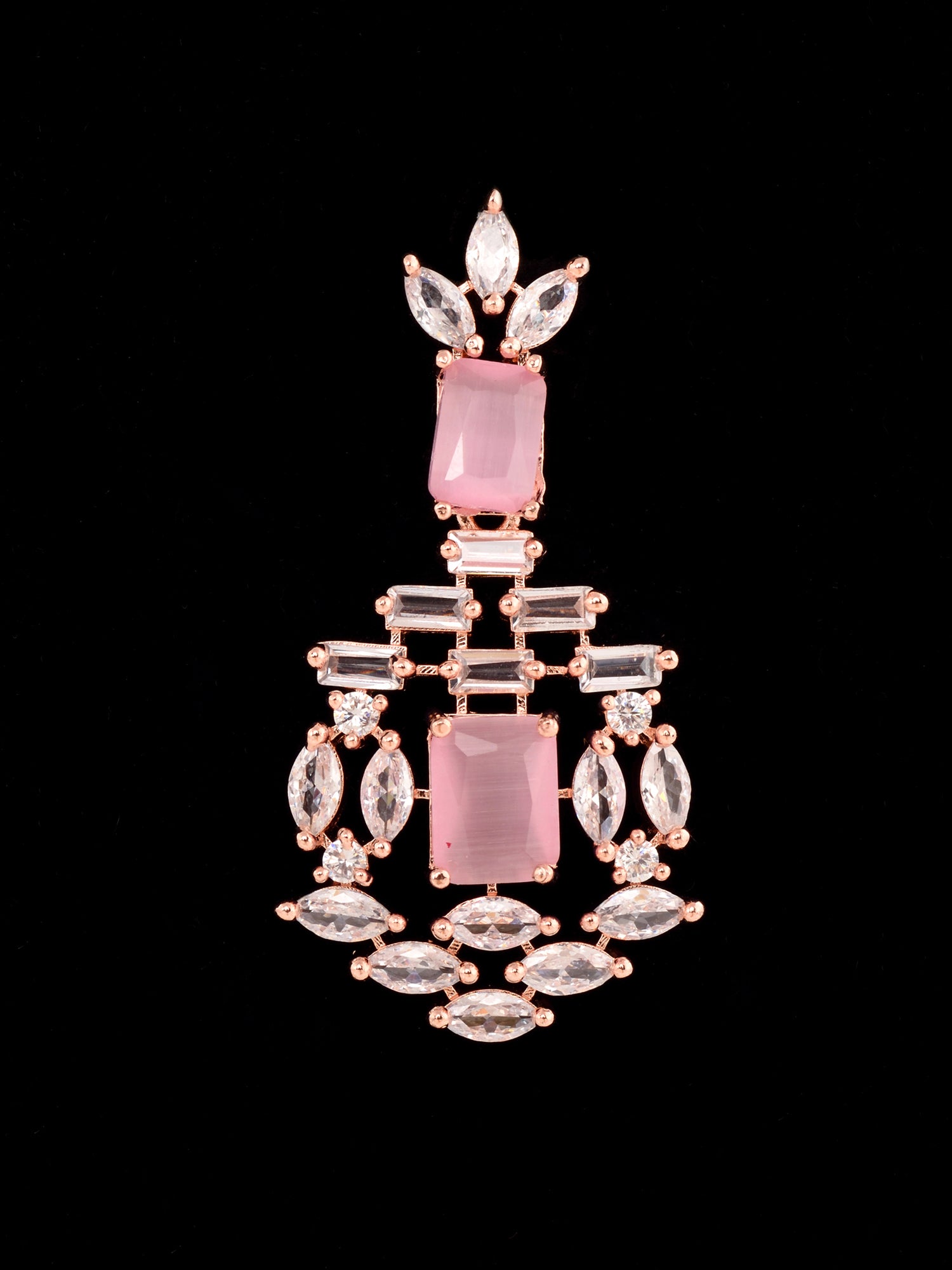 Rose Gold Plated Pink & White AD Studded Choker Earrings &Maang Tika Jewellery Set, zaveri pearls, sale price rs, sale price, sale gold plated, sale gold, sale, rubans, ring, regular price, p