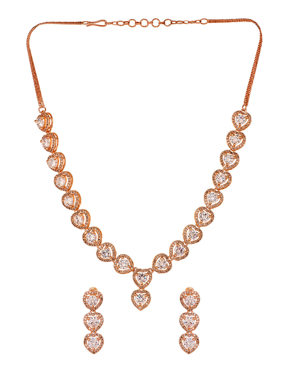 Rose Gold Toned AD Studded Minimal heart Shaped Necklace Jewellery Set Combo, zaveri pearls, sale price rs, sale price, sale gold plated, sale gold, sale, rubans, ring, regular price, priyass