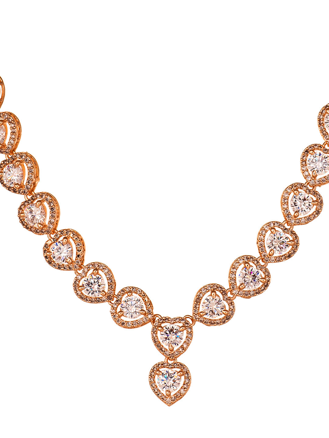 Rose Gold Toned AD Studded Minimal heart Shaped Necklace Jewellery Set Combo, zaveri pearls, sale price rs, sale price, sale gold plated, sale gold, sale, rubans, ring, regular price, priyass