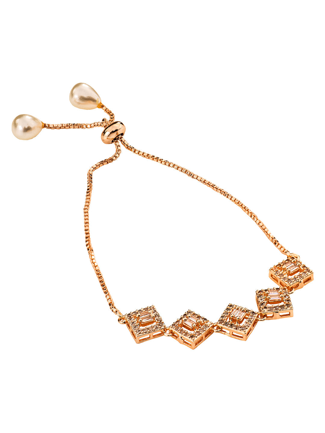 Rose Gold Plated AD Studded Square Shaped Jewellery Set Combo Ring & Bracelet, zaveri pearls, sale price rs, sale price, sale gold plated, sale gold, sale, rubans, ring, regular price, priyas