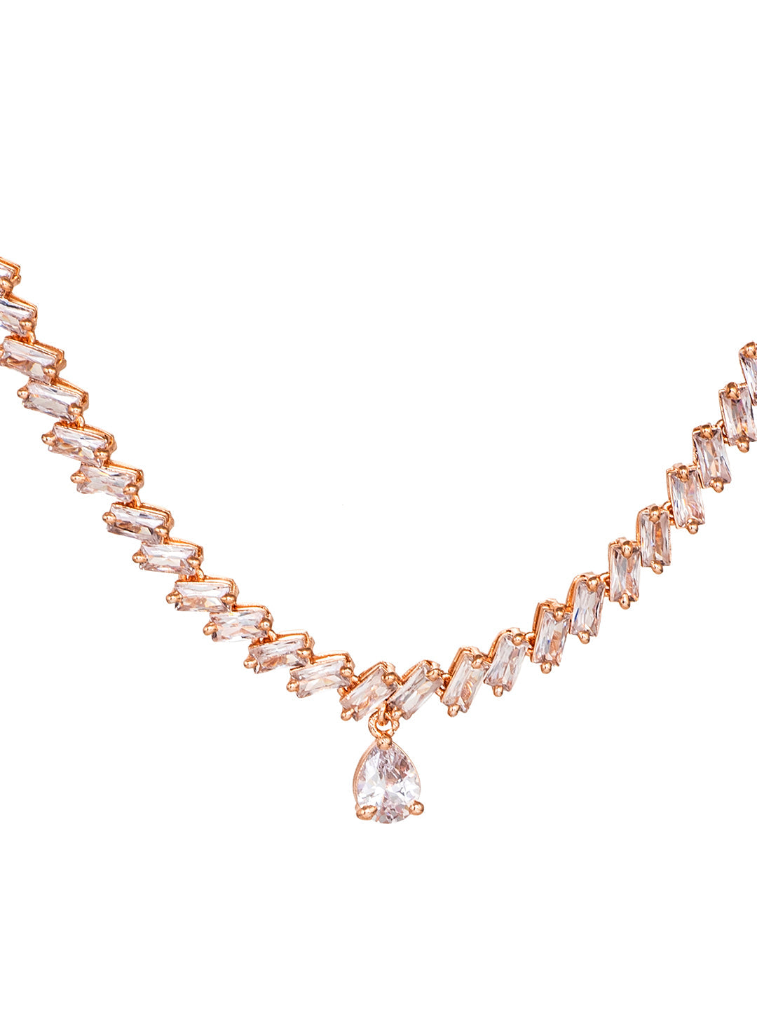 Rose Gold Plated AD Studded Zig Zag Minimal Necklace Jewellery Set, zaveri pearls, sale price rs, sale price, sale gold plated, sale gold, sale, rubans, ring, regular price, priyassi jeweller
