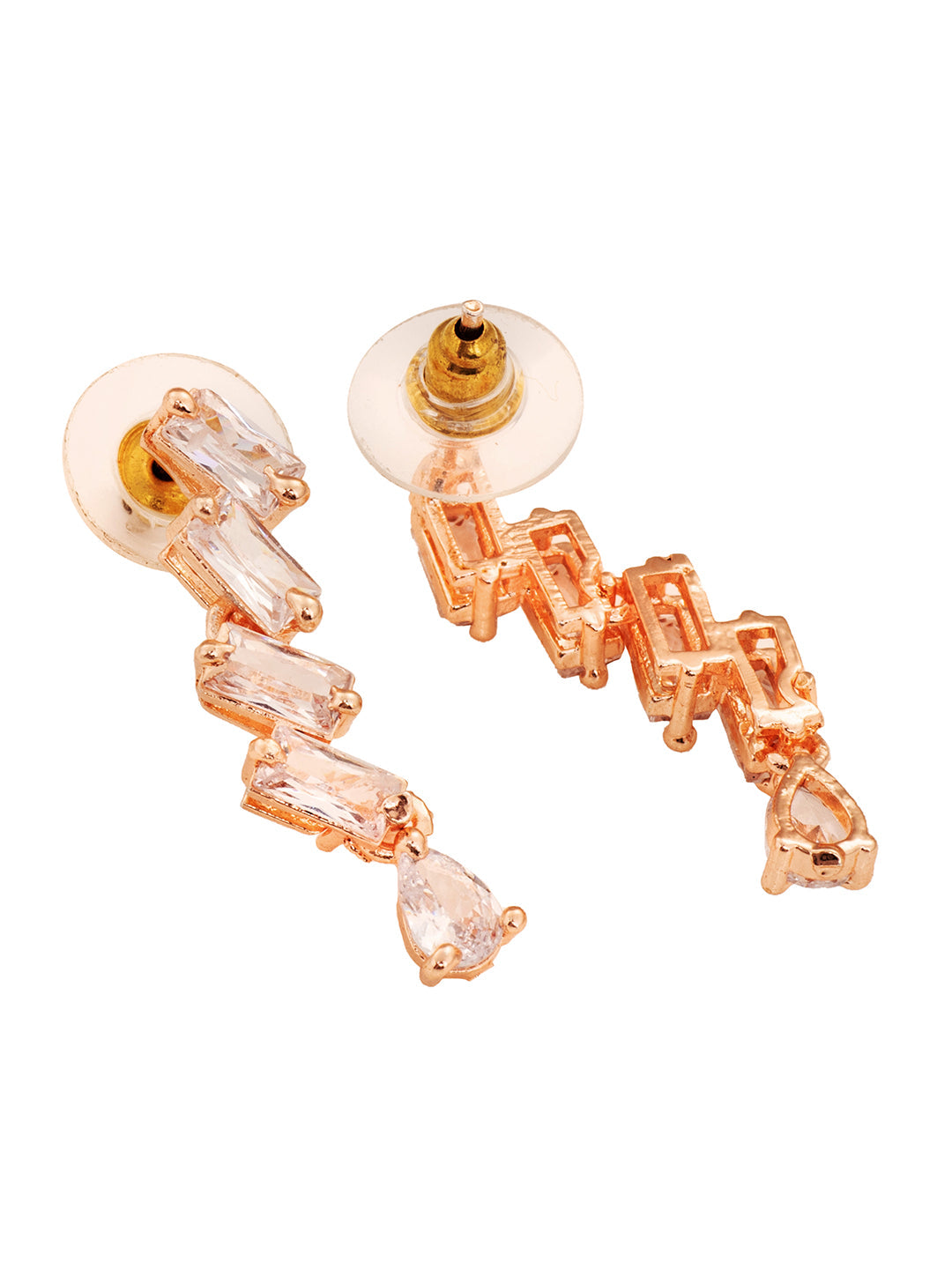 Rose Gold Plated AD Studded Zig Zag Minimal Necklace Jewellery Set, zaveri pearls, sale price rs, sale price, sale gold plated, sale gold, sale, rubans, ring, regular price, priyassi jeweller