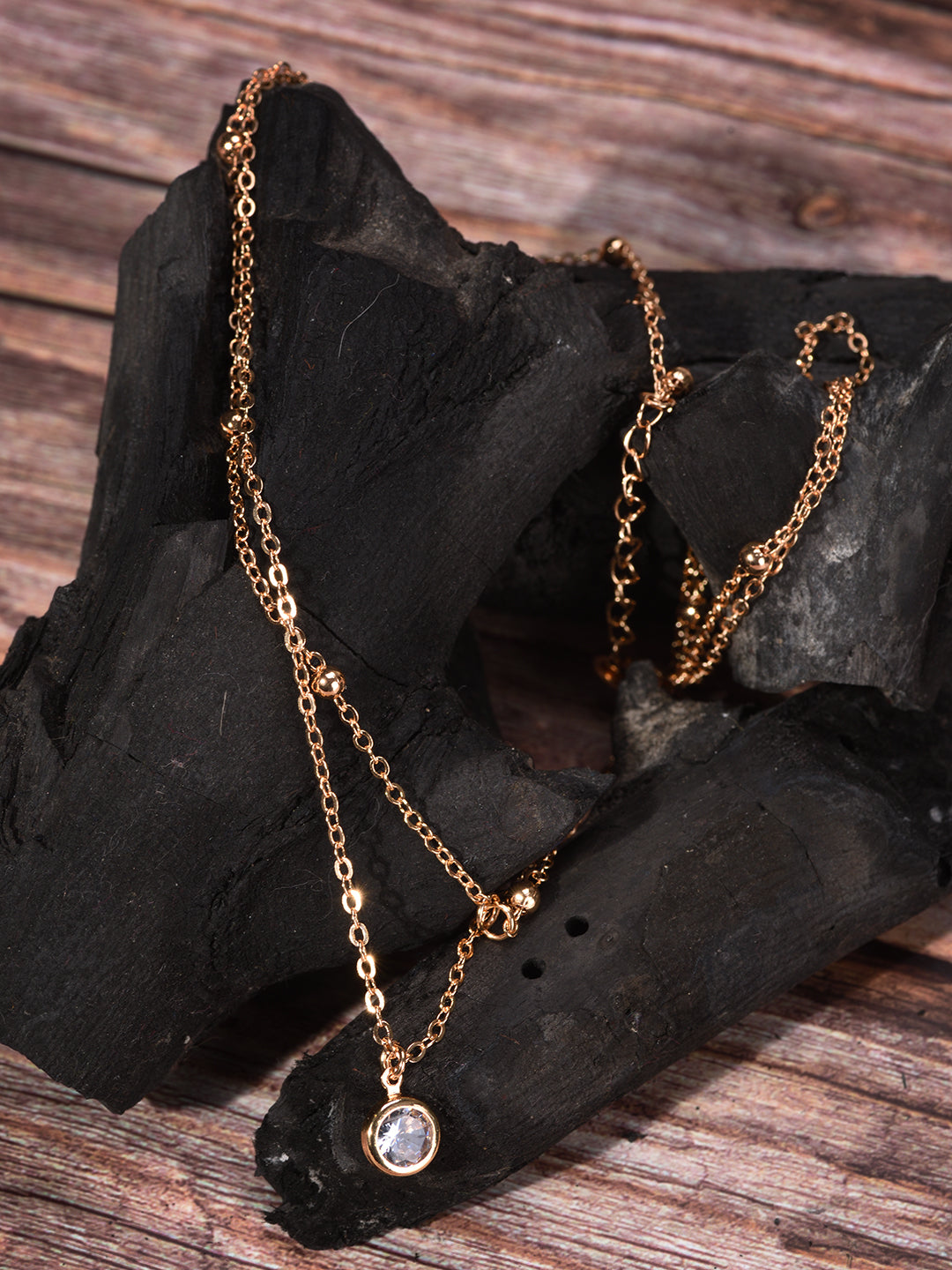 Rose Gold 2 Layered AD Studded Minimal Chain Necklace, zaveri pearls, sale price rs, sale price, sale gold plated, sale gold, sale, rubans, ring, regular price, priyassi jewellery, kushal's -