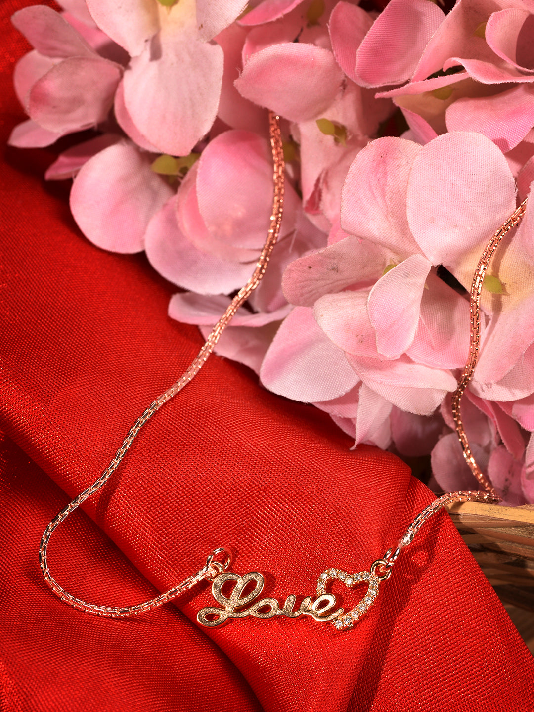 Matt Rose Gold Toned Love Minimal Chain Necklace, zaveri pearls, sale price rs, sale price, sale gold plated, sale gold, sale, rubans, ring, regular price, priyassi jewellery, kushal's - Sara