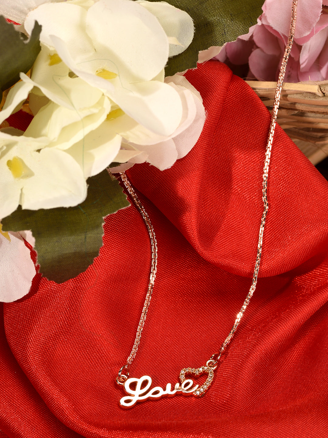 Matt Rose Gold Toned Love Minimal Chain Necklace, zaveri pearls, sale price rs, sale price, sale gold plated, sale gold, sale, rubans, ring, regular price, priyassi jewellery, kushal's - Sara