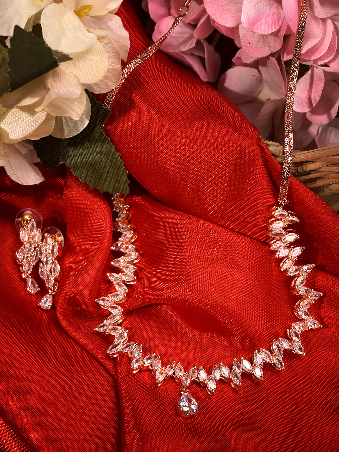 Rose Gold Plated AD Studded Quirky Handcrafted Necklace Jewellery Set, zaveri pearls, sale price rs, sale price, sale gold plated, sale gold, sale, rubans, ring, regular price, priyassi jewel