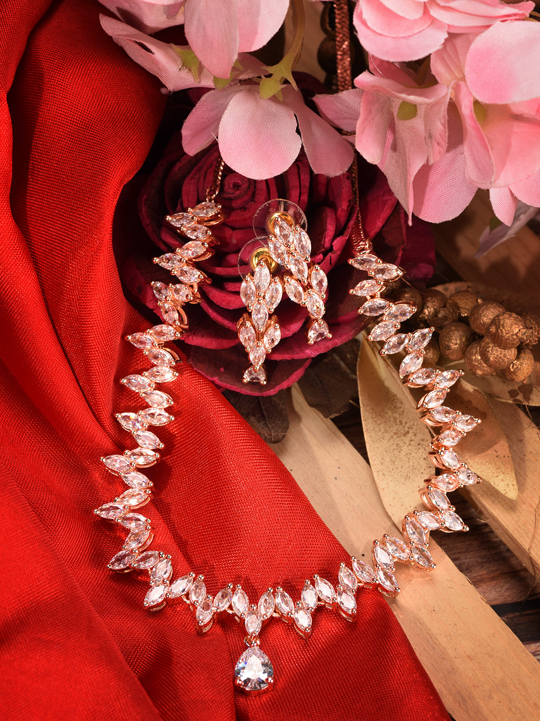 Rose Gold Plated AD Studded Quirky Handcrafted Necklace Jewellery Set, zaveri pearls, sale price rs, sale price, sale gold plated, sale gold, sale, rubans, ring, regular price, priyassi jewel