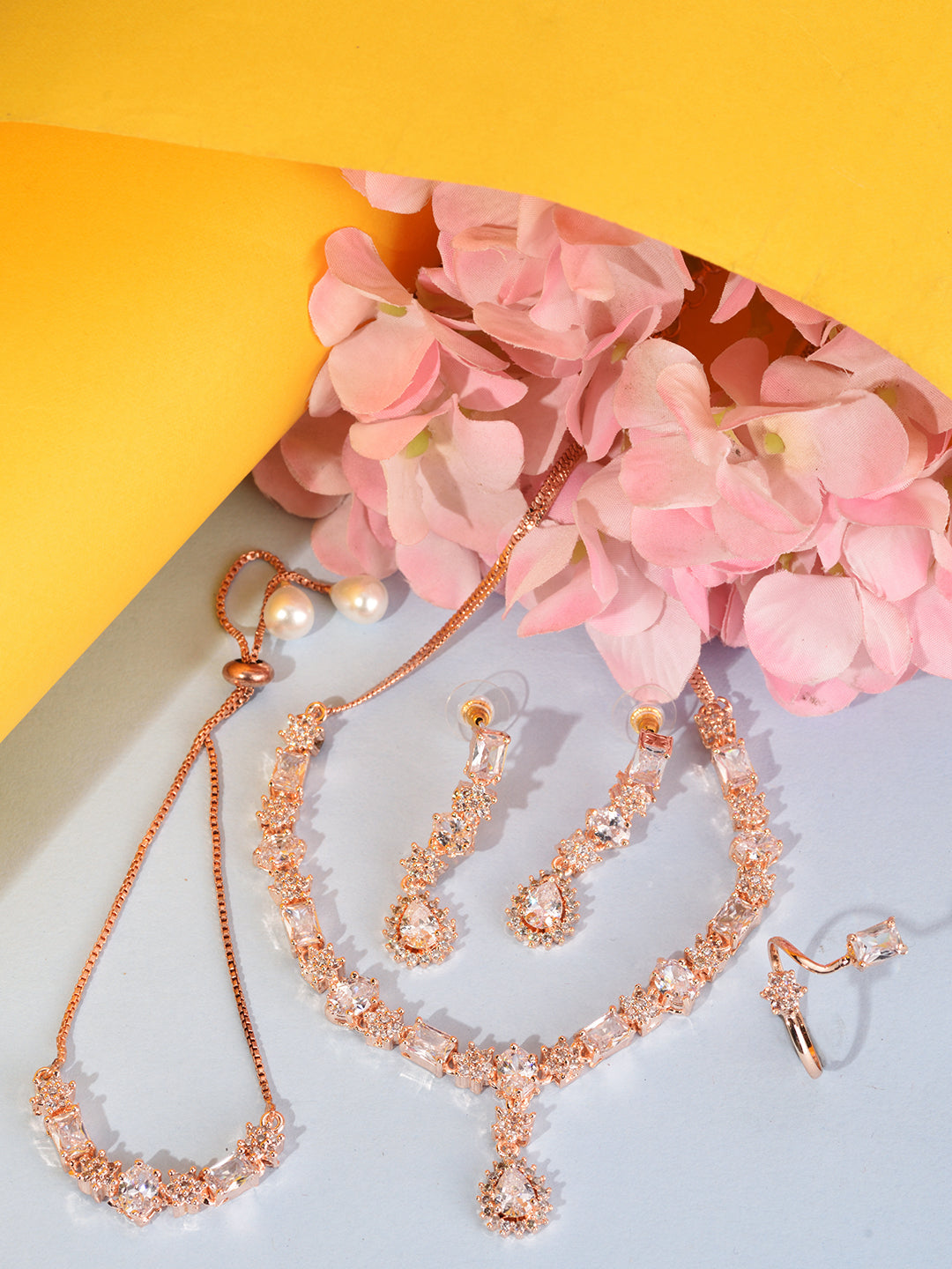 Rose Gold Plated AD Studded Designer Jewellery Set Combo, zaveri pearls, sale price rs, sale price, sale gold plated, sale gold, sale, rubans, ring, regular price, priyassi jewellery, kushal'