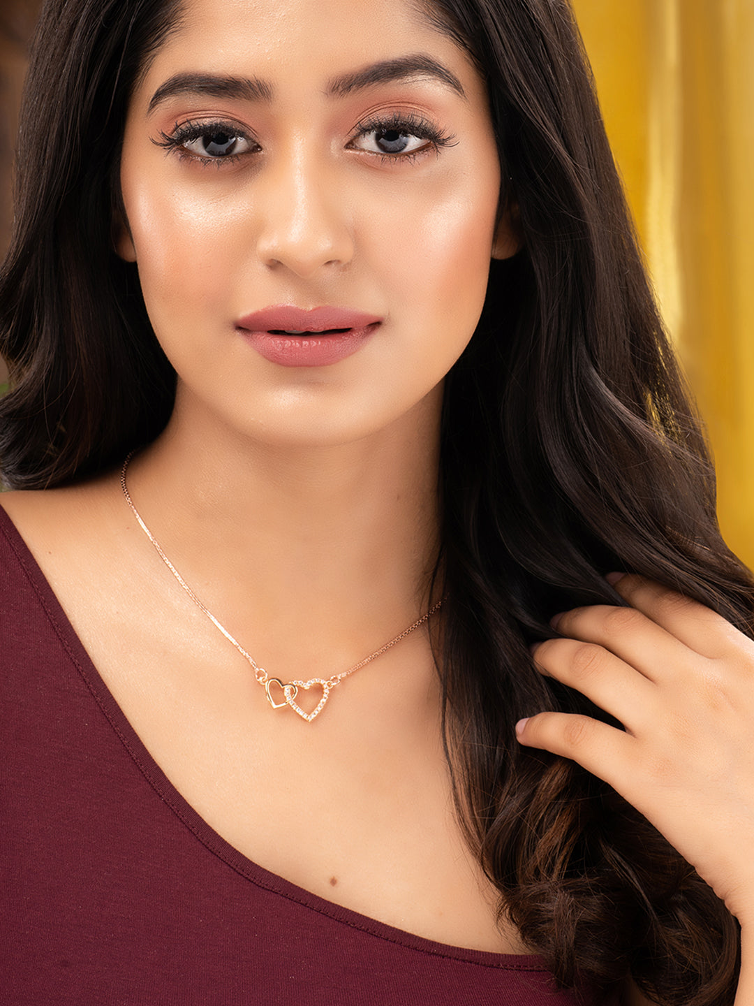 Matt Rose Gold Toned Heart shaped Minimal Chain Necklace, zaveri pearls, sale price rs, sale price, sale gold plated, sale gold, sale, rubans, ring, regular price, priyassi jewellery, kushal'