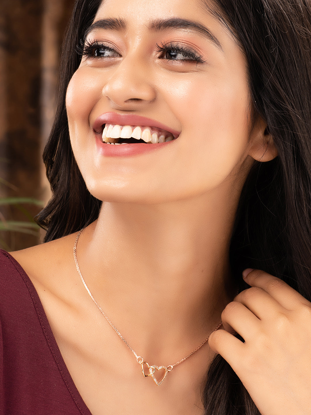 Matt Rose Gold Toned Heart shaped Minimal Chain Necklace, zaveri pearls, sale price rs, sale price, sale gold plated, sale gold, sale, rubans, ring, regular price, priyassi jewellery, kushal'