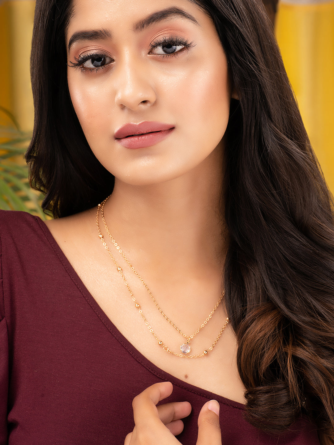Rose Gold 2 Layered AD Studded Minimal Chain Necklace, zaveri pearls, sale price rs, sale price, sale gold plated, sale gold, sale, rubans, ring, regular price, priyassi jewellery, kushal's -