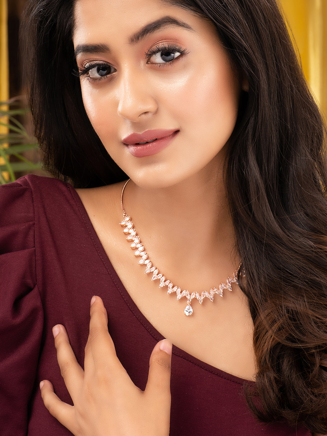 Rose Gold Plated AD Studded Quirky Handcrafted Necklace Jewellery Set, zaveri pearls, sale price rs, sale price, sale gold plated, sale gold, sale, rubans, ring, regular price, priyassi jewel