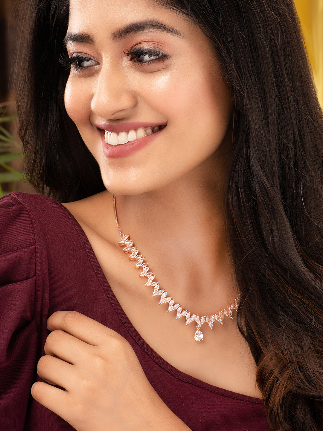 Rose Gold Plated AD Studded Quirky Handcrafted Necklace Jewellery Set, zaveri pearls, sale price rs, sale price, sale gold plated, sale gold, sale, rubans, ring, regular price, priyassi jewel