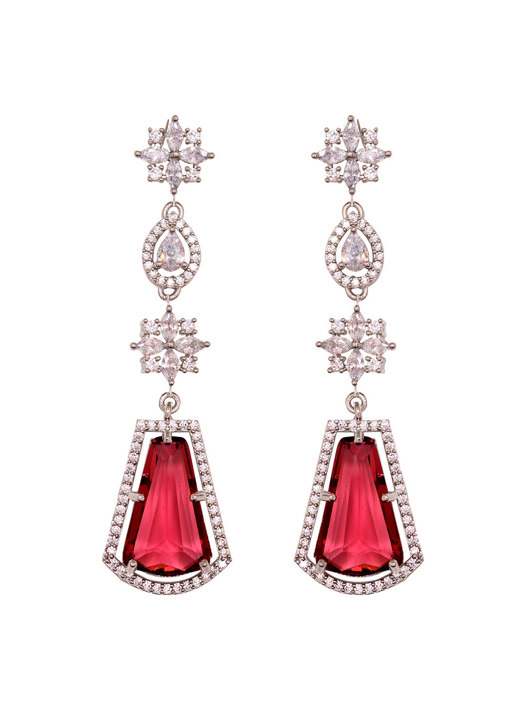 Silver Toned Red AD studded Luxe Haram Necklace Jewellery Set, zaveri pearls, sale price rs, sale price, sale gold plated, sale gold, sale, rubans, ring, regular price, priyassi jewellery, ku