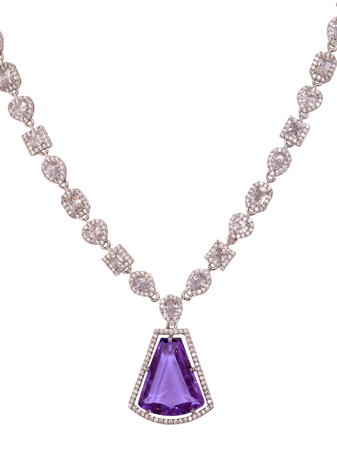 Silver Toned Lavender AD Studded Necklace Jewellery Set, zaveri pearls, sale price rs, sale price, sale gold plated, sale gold, sale, rubans, ring, regular price, priyassi jewellery, kushal's