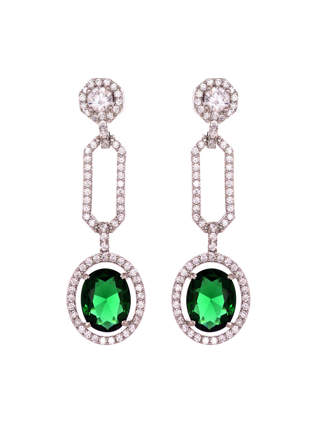 Silver Plated Green AD Studded Statement Link Necklace Jewellery Set, zaveri pearls, sale price rs, sale price, sale gold plated, sale gold, sale, rubans, ring, regular price, priyassi jewell