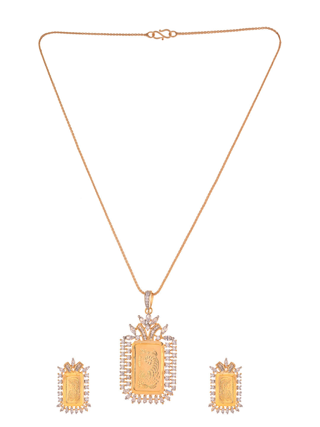Gold Toned AD Rectangular Ginni Locket Jewellery Set, zaveri pearls, sale price rs, sale price, sale gold plated, sale gold, sale, rubans, ring, regular price, priyassi jewellery, kushal's - 
