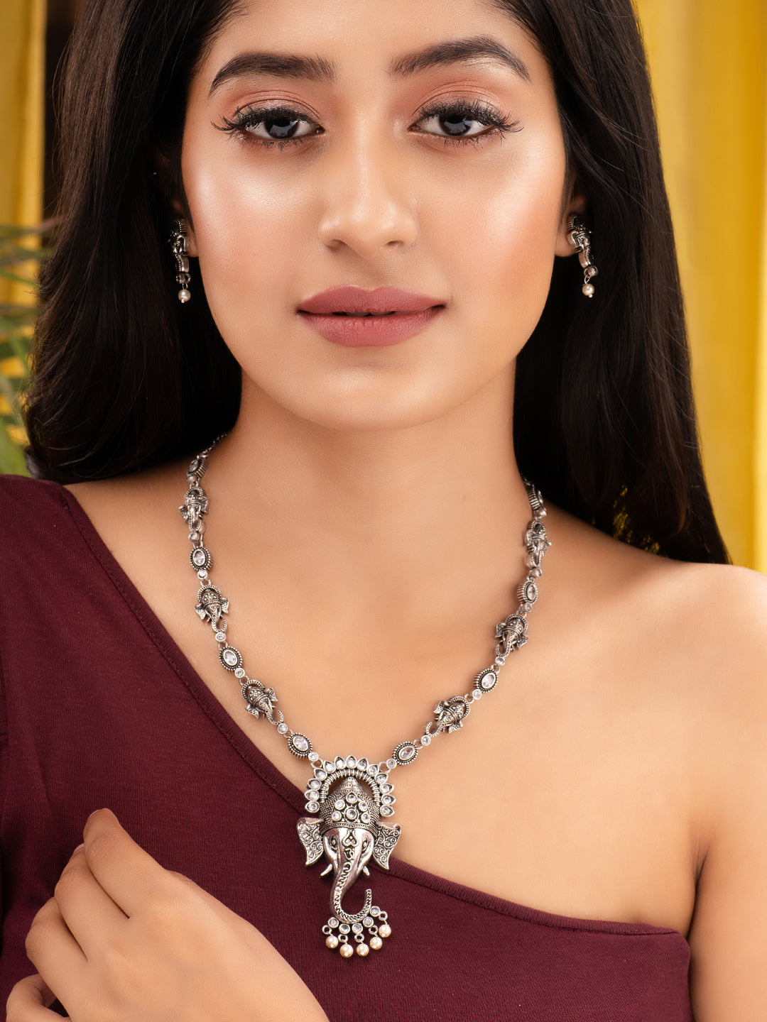 Oxidised Silver Plated & Beaded Lord Ganesha Necklace Jewellery Set, zaveri pearls, sale price rs, sale price, sale gold plated, sale gold, sale, rubans, ring, regular price, priyassi jewelle