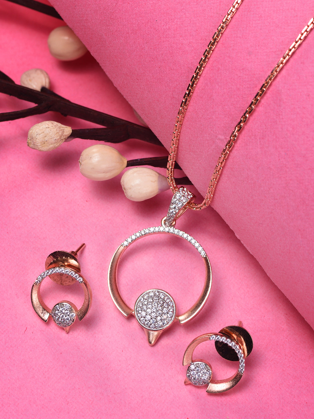 Rose gold Plated Circular Pendant Necklace Set, zaveri pearls, sale price rs, sale price, sale gold plated, sale gold, sale, rubans, ring, regular price, priyassi jewellery, kushal's - Saraf 