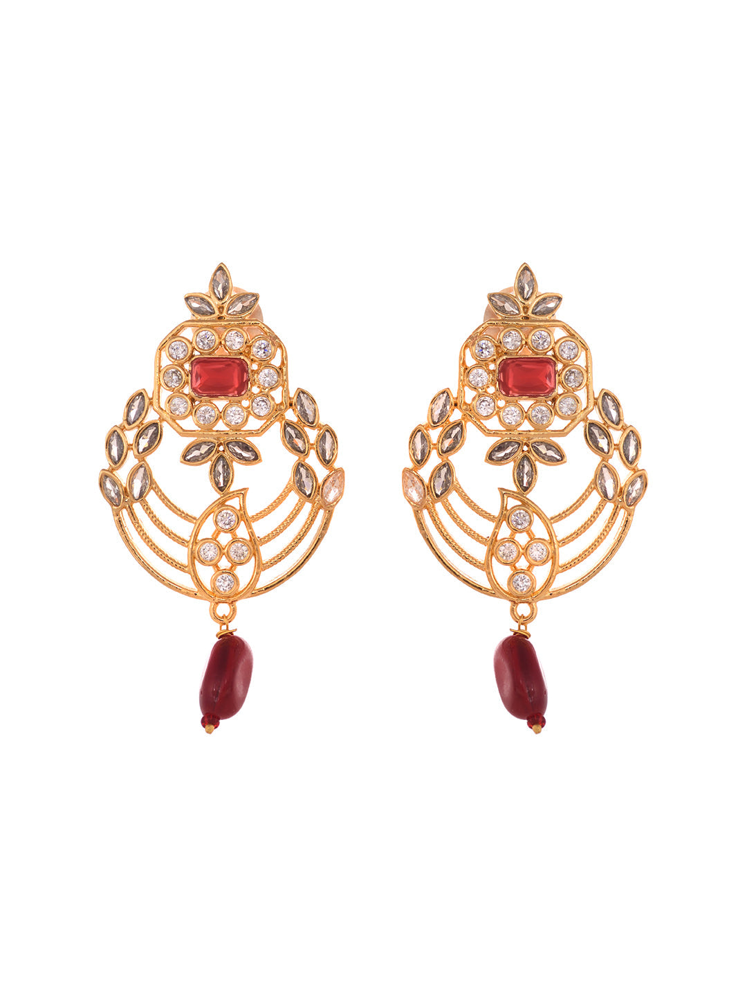 Gold Plated Polki AD studded Red Beads Maala Necklace Set, zaveri pearls, sale price rs, sale price, sale gold plated, sale gold, sale, rubans, ring, regular price, priyassi jewellery, kushal