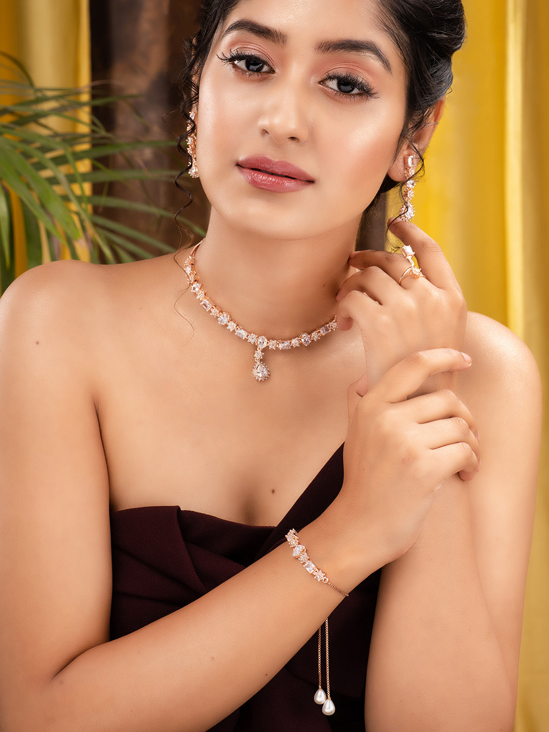 Rose Gold Plated AD Studded Designer Jewellery Set Combo, zaveri pearls, sale price rs, sale price, sale gold plated, sale gold, sale, rubans, ring, regular price, priyassi jewellery, kushal'