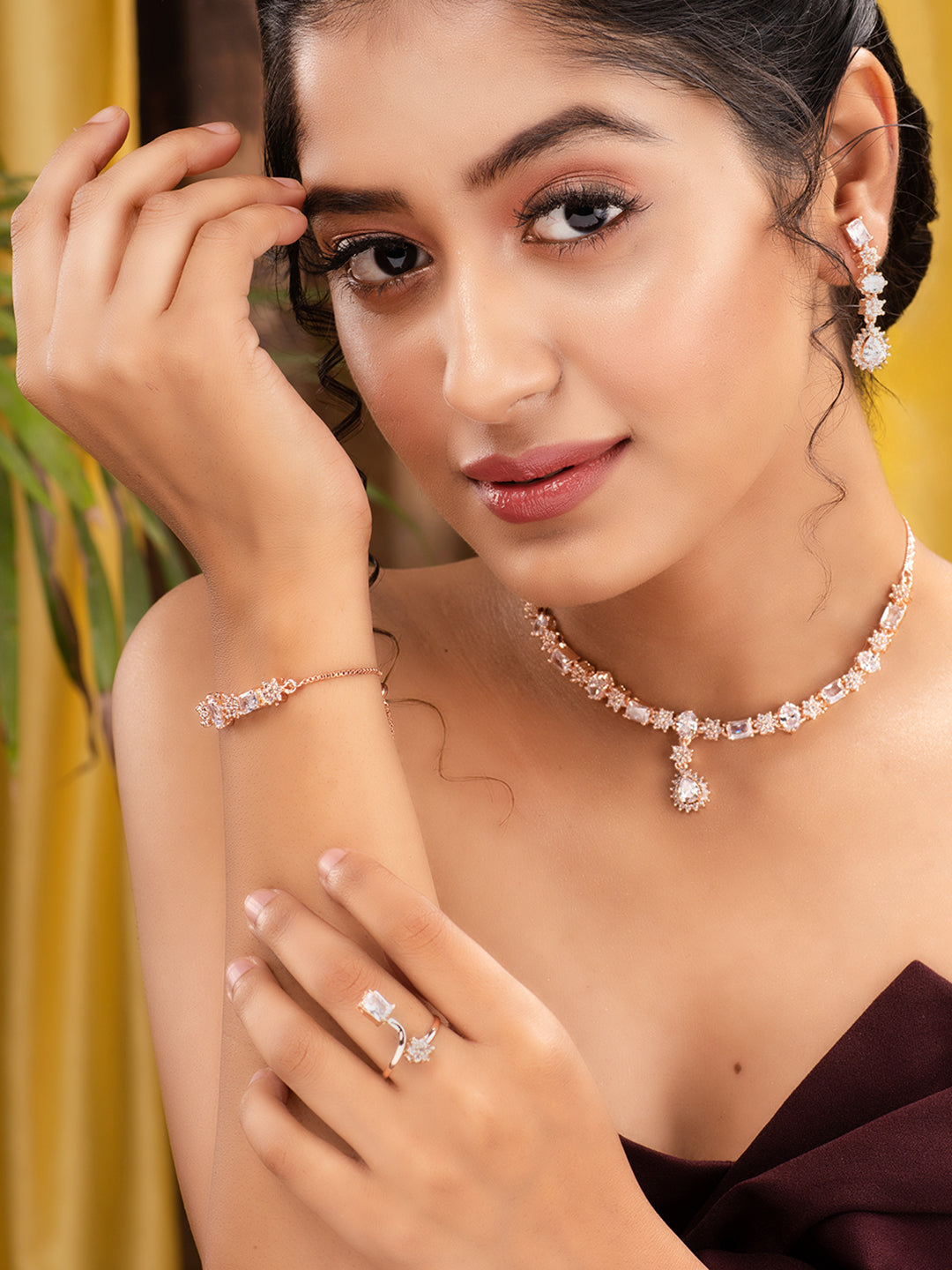 Rose Gold Plated AD Studded Designer Jewellery Set Combo, zaveri pearls, sale price rs, sale price, sale gold plated, sale gold, sale, rubans, ring, regular price, priyassi jewellery, kushal'