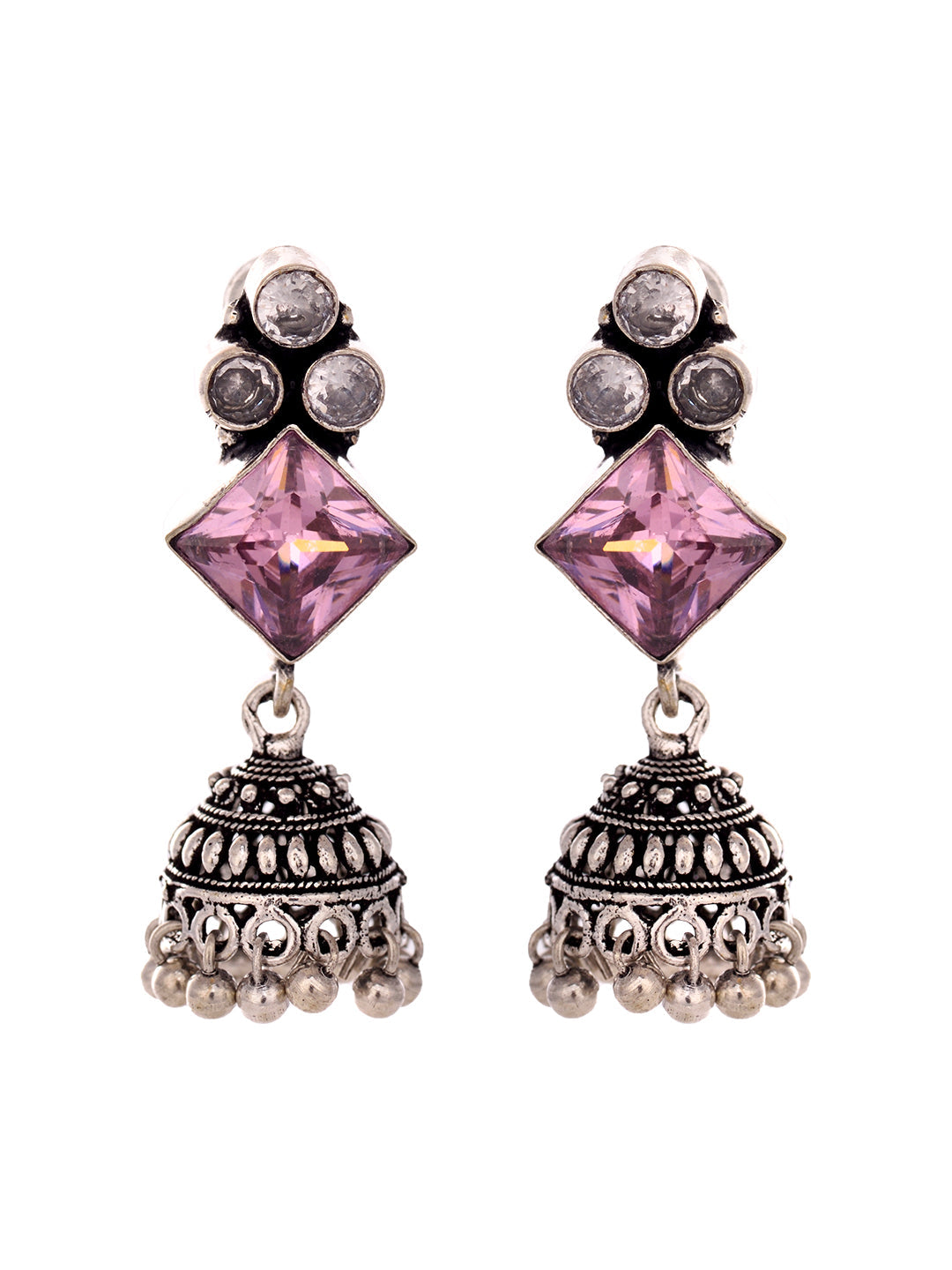 Silver Oxidised Pink Stone Jhumki Minimal Earring, zaveri pearls, sale price rs, sale price, sale gold plated, sale gold, sale, rubans, ring, regular price, priyassi jewellery, kushal's - Sar