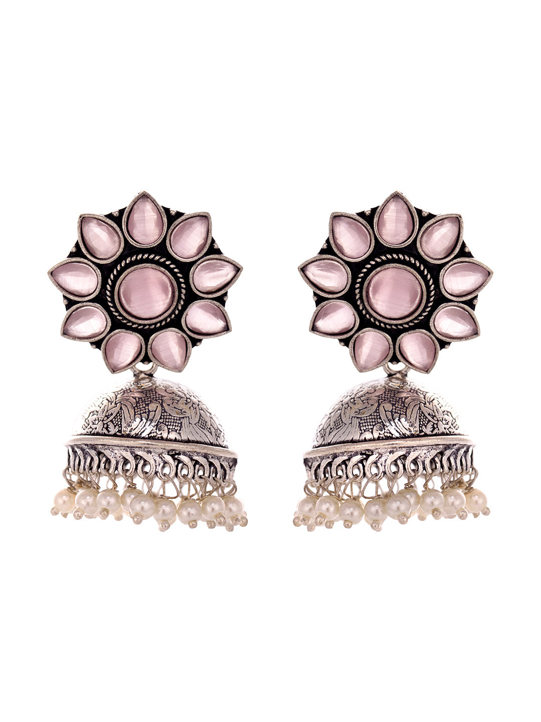 Siver Oxidised Pink AD Pearl studded Handmade Jhumka Earring, zaveri pearls, sale price rs, sale price, sale gold plated, sale gold, sale, rubans, ring, regular price, priyassi jewellery, kus