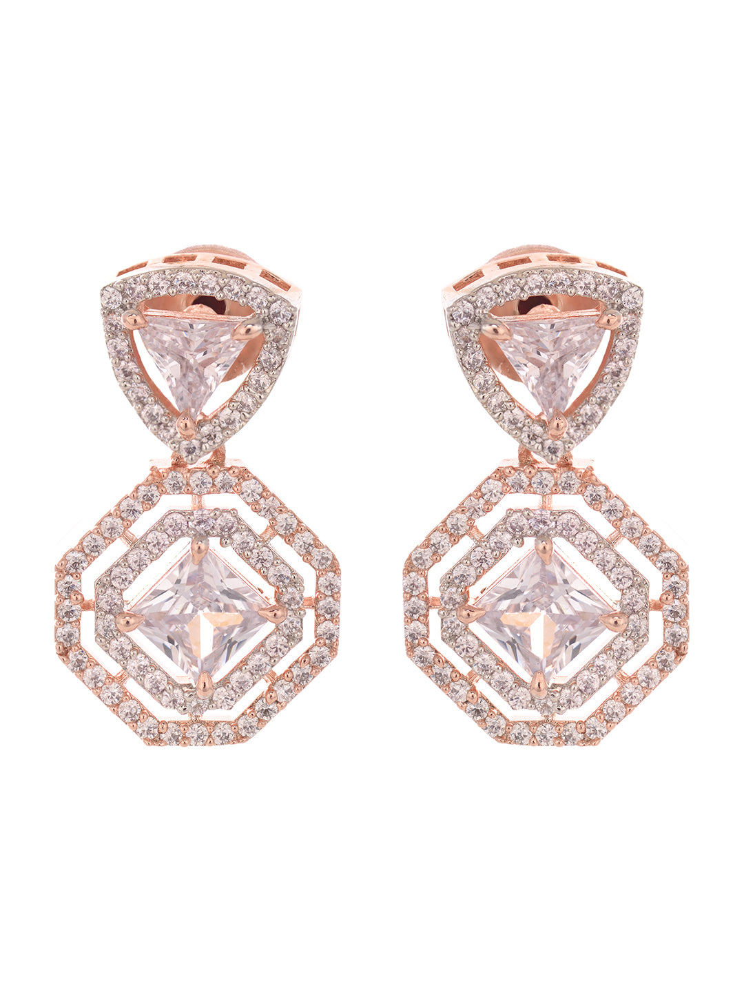 Rose Gold Plated AD studded Geometric Minimal Earring, zaveri pearls, sale price rs, sale price, sale gold plated, sale gold, sale, rubans, ring, regular price, priyassi jewellery, kushal's -