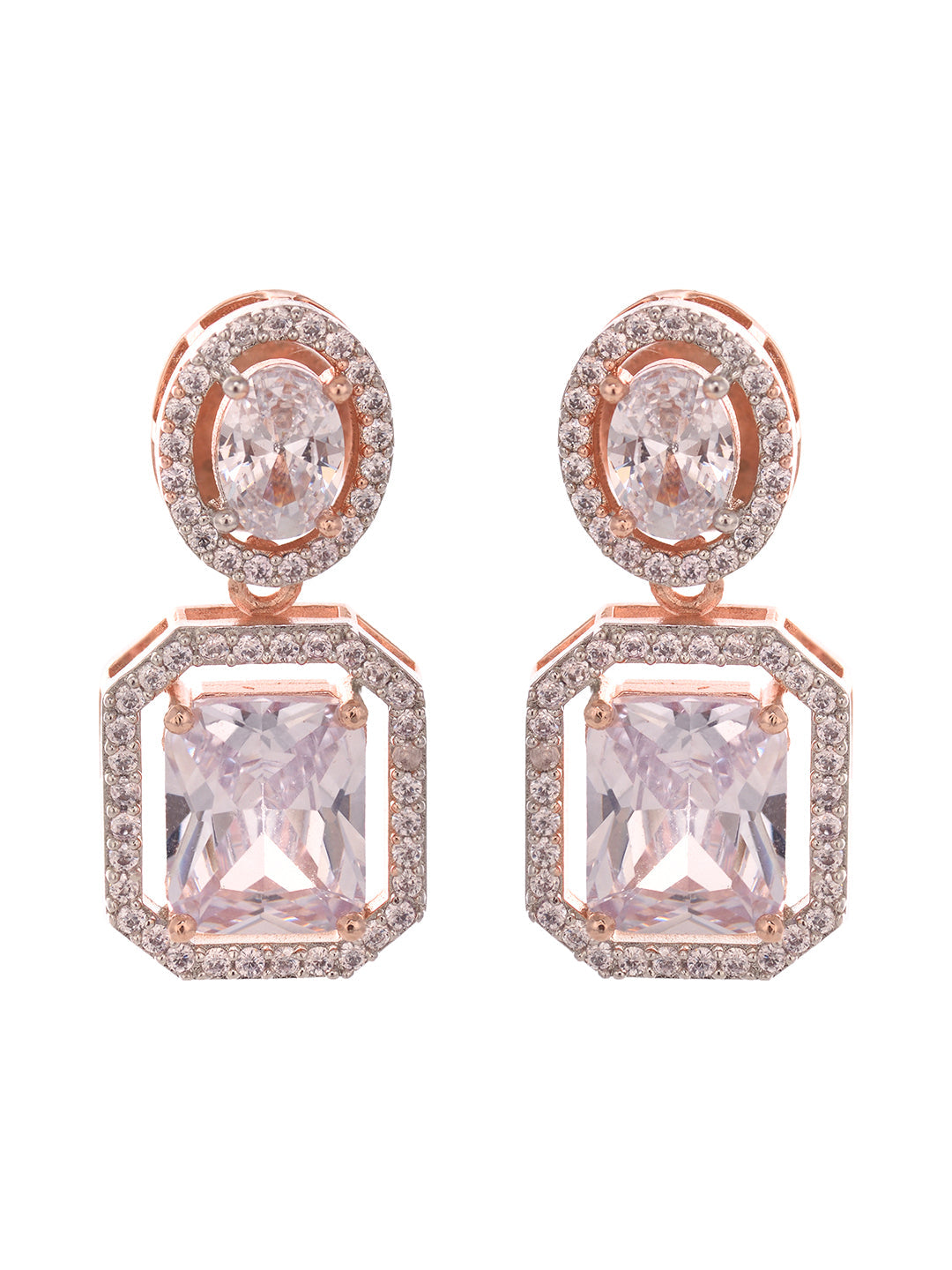 Rose Gold Plated AD Embellished Minimal Drop Earrings, zaveri pearls, sale price rs, sale price, sale gold plated, sale gold, sale, rubans, ring, regular price, priyassi jewellery, kushal's -