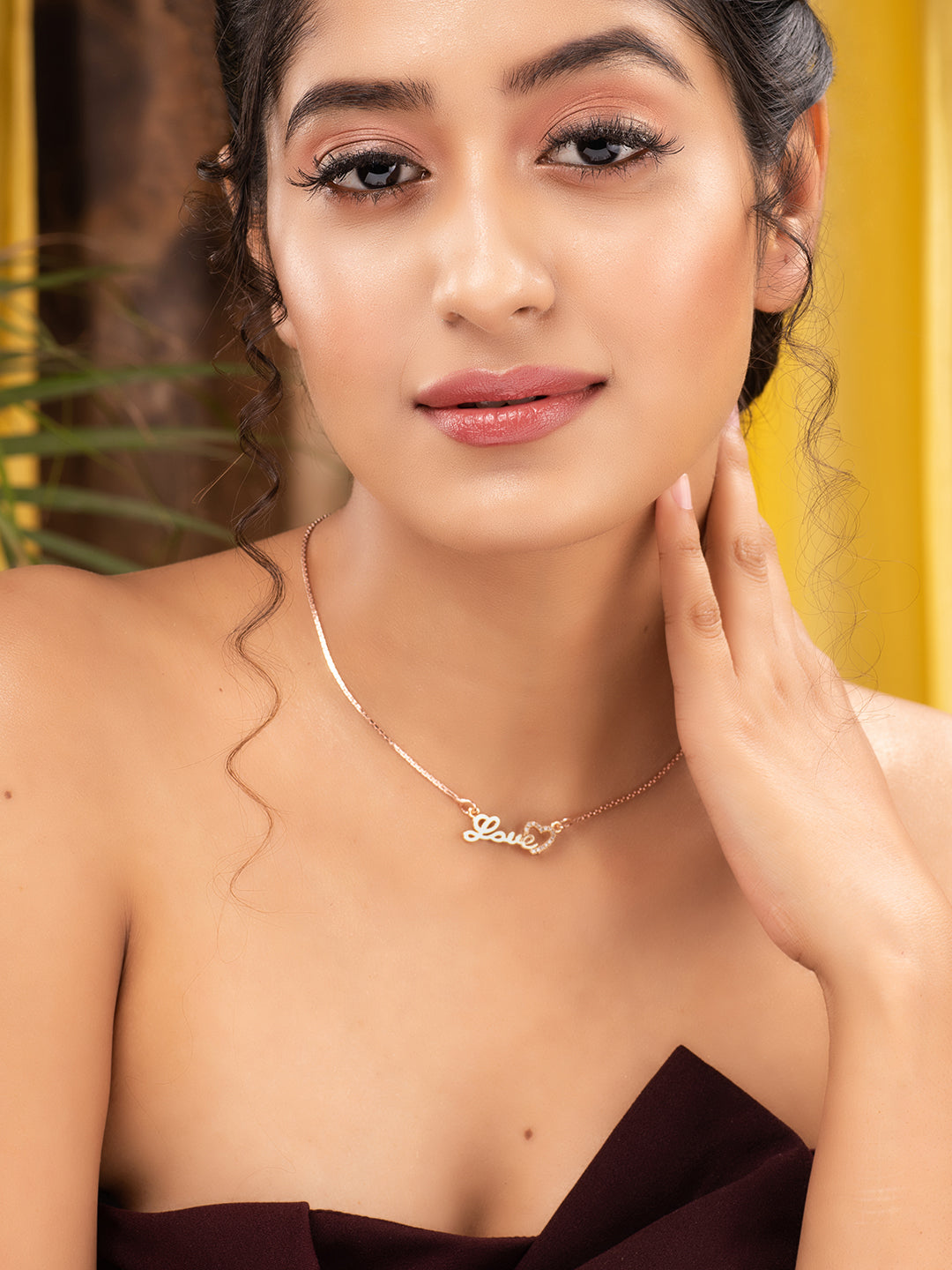 Matt Rose Gold Toned Love Minimal Chain Necklace, zaveri pearls, sale price rs, sale price, sale gold plated, sale gold, sale, rubans, ring, regular price, priyassi jewellery, kushal's - Sara