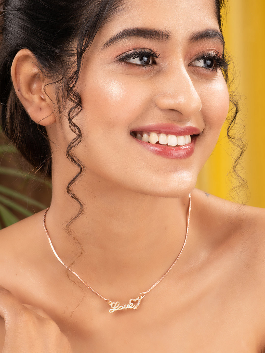 Matt Rose Gold Toned Love Minimal Chain Necklace, zaveri pearls, sale price rs, sale price, sale gold plated, sale gold, sale, rubans, ring, regular price, priyassi jewellery, kushal's - Sara