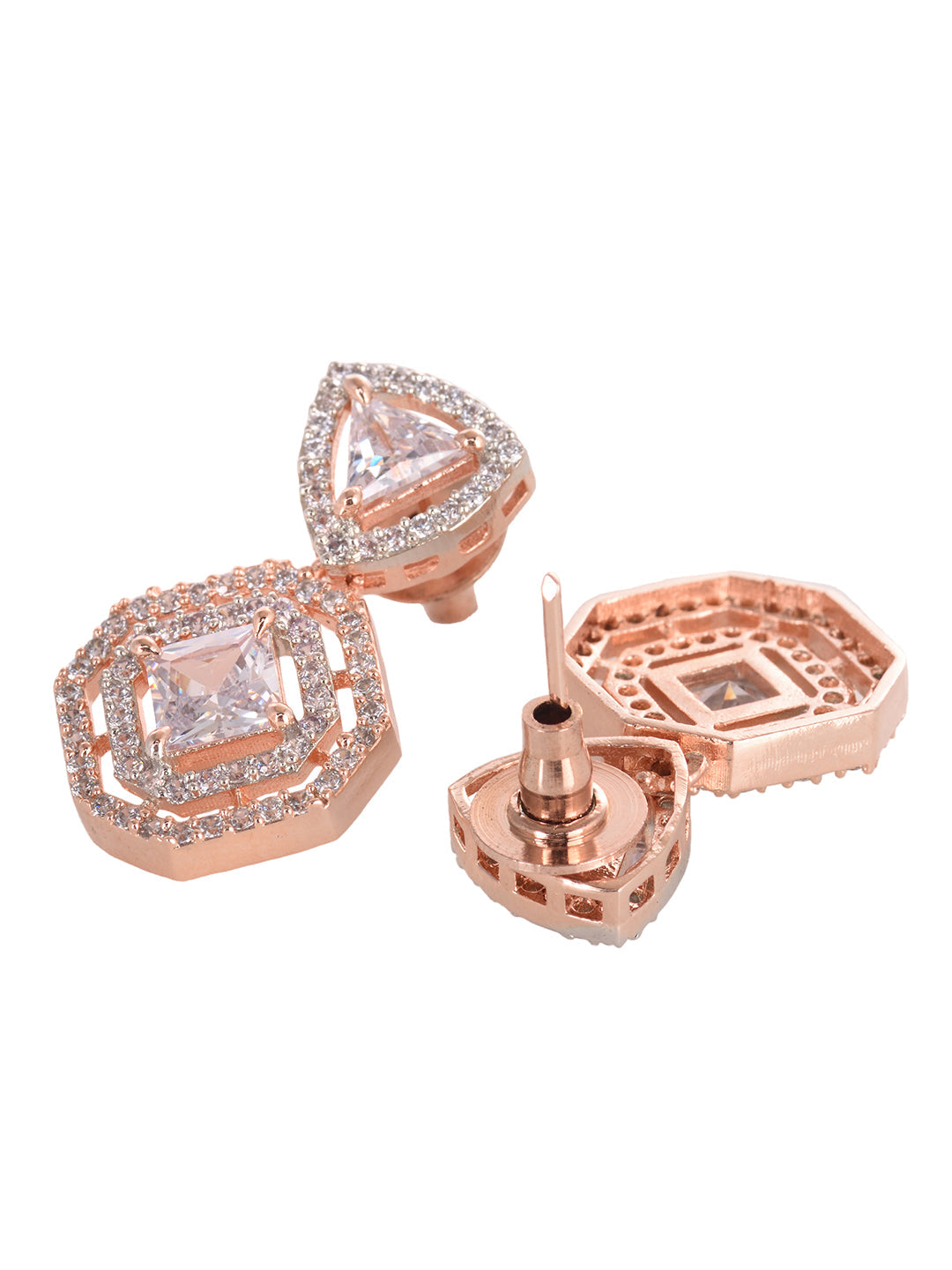 Rose Gold Plated AD studded Geometric Minimal Earring, zaveri pearls, sale price rs, sale price, sale gold plated, sale gold, sale, rubans, ring, regular price, priyassi jewellery, kushal's -