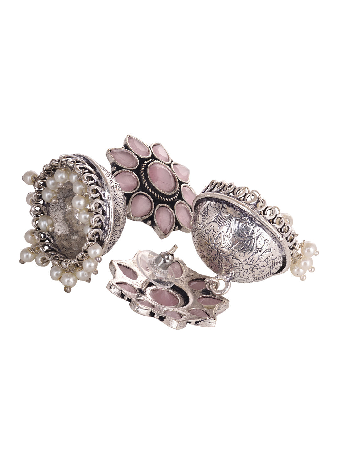 Siver Oxidised Pink AD Pearl studded Handmade Jhumka Earring, zaveri pearls, sale price rs, sale price, sale gold plated, sale gold, sale, rubans, ring, regular price, priyassi jewellery, kus