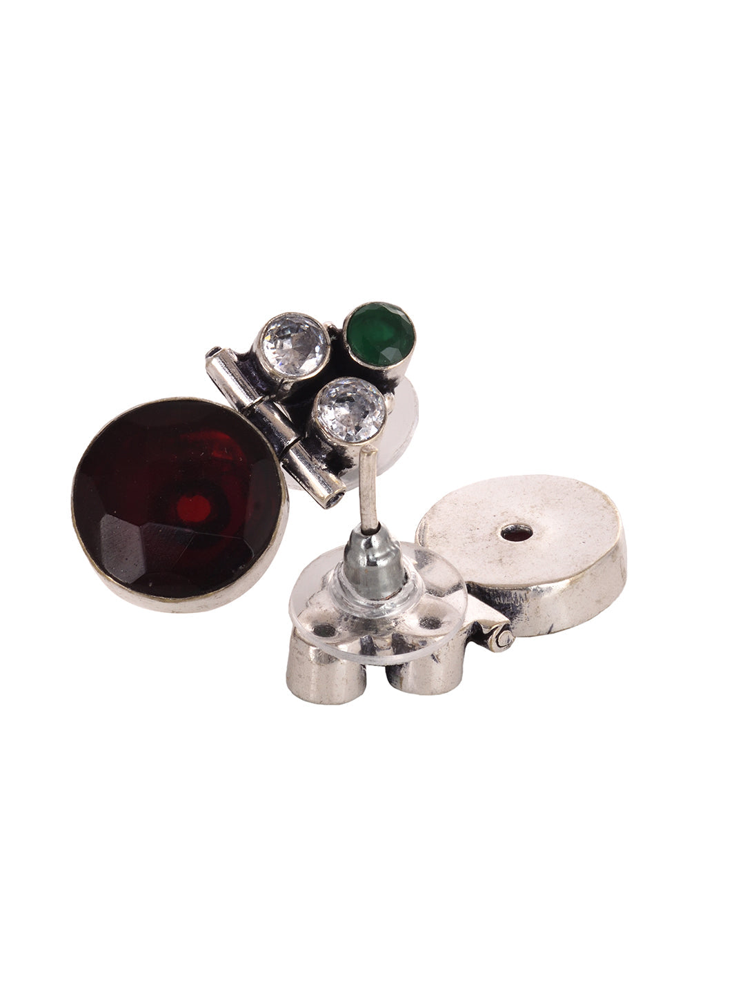 Silver Oxidised Ruby Red Drop Minimal Earring, zaveri pearls, sale price rs, sale price, sale gold plated, sale gold, sale, rubans, ring, regular price, priyassi jewellery, kushal's - Saraf R