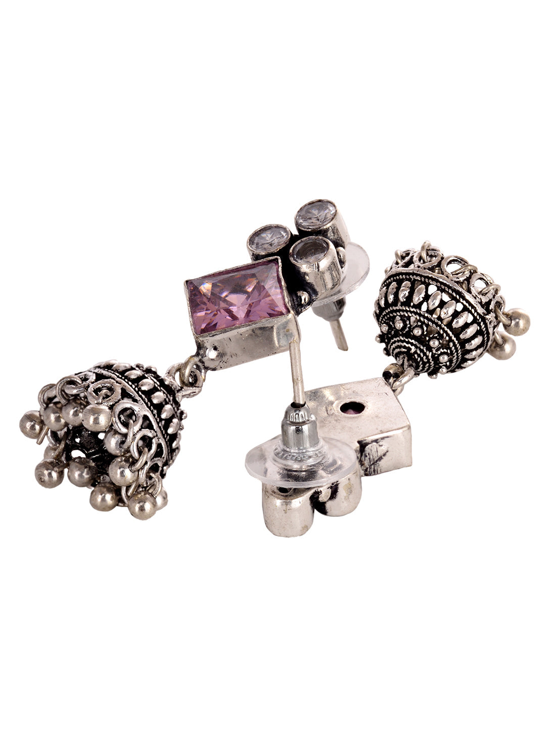 Silver Oxidised Pink Stone Jhumki Minimal Earring, zaveri pearls, sale price rs, sale price, sale gold plated, sale gold, sale, rubans, ring, regular price, priyassi jewellery, kushal's - Sar