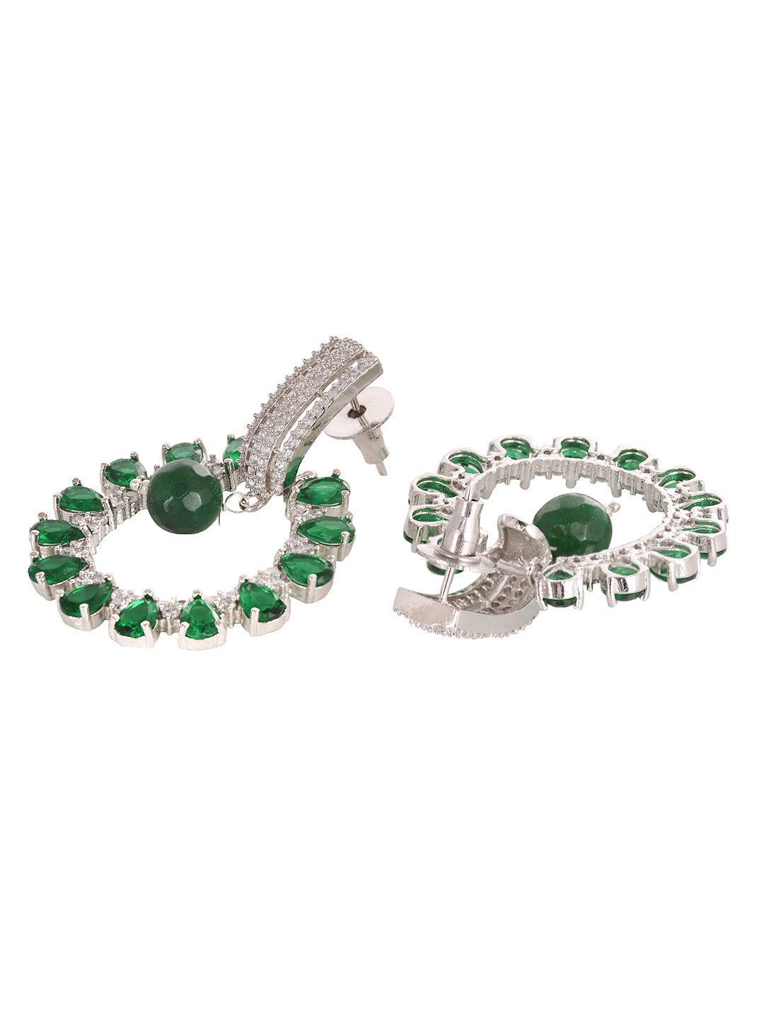 Silver Toned Green AD Luxe Hoop Earrings, zaveri pearls, sale price rs, sale price, sale gold plated, sale gold, sale, rubans, ring, regular price, priyassi jewellery, kushal's - Saraf RS Jew