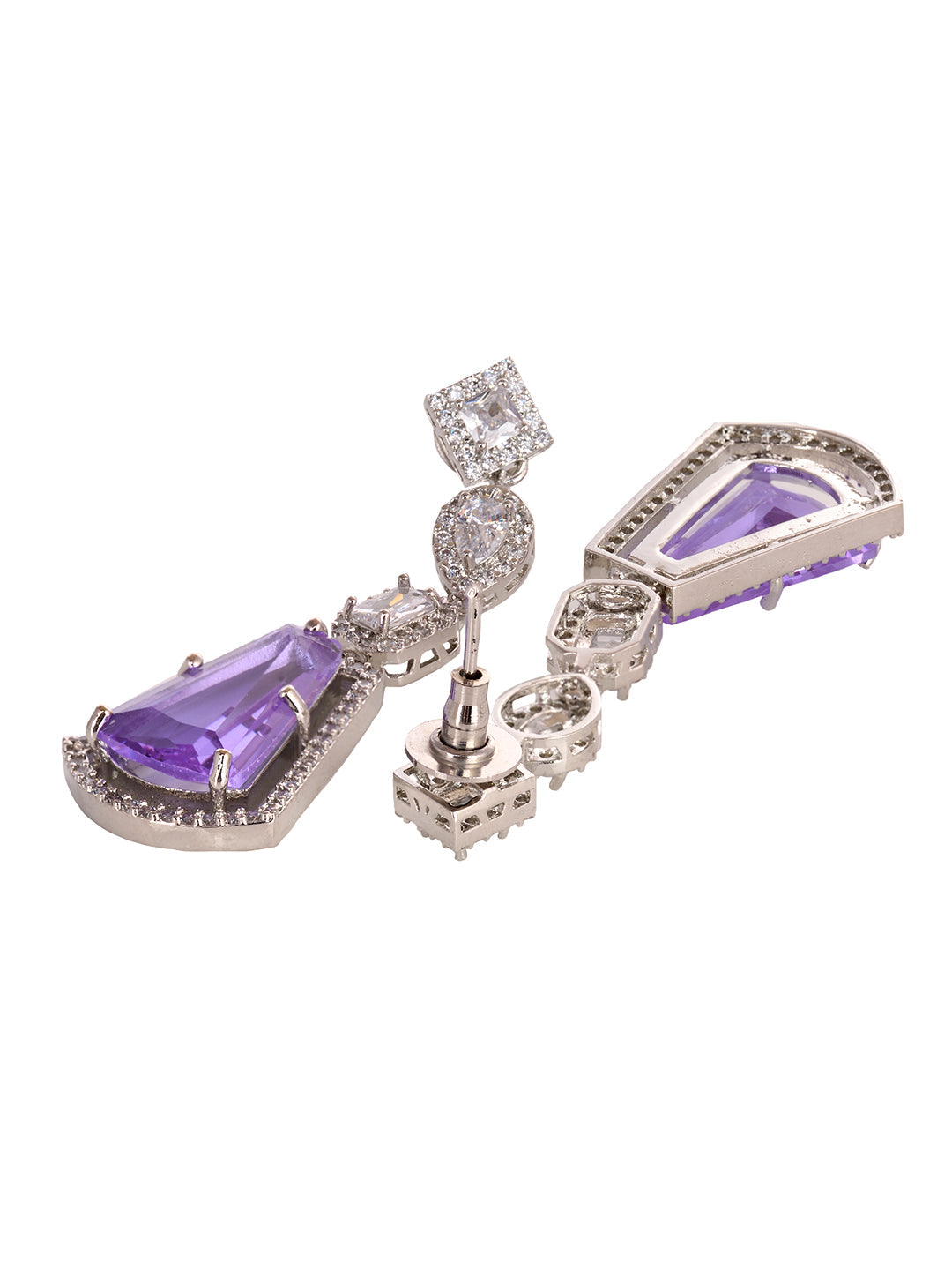 Silver Toned Lavender AD Studded Necklace Jewellery Set, zaveri pearls, sale price rs, sale price, sale gold plated, sale gold, sale, rubans, ring, regular price, priyassi jewellery, kushal's