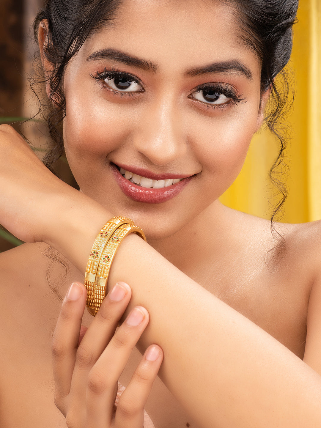 set Of 2 Gold Plated Multi colored Floral Designer Handcrafted Bangles, zaveri pearls, sale price rs, sale price, sale gold plated, sale gold, sale, rubans, ring, regular price, priyassi jewe