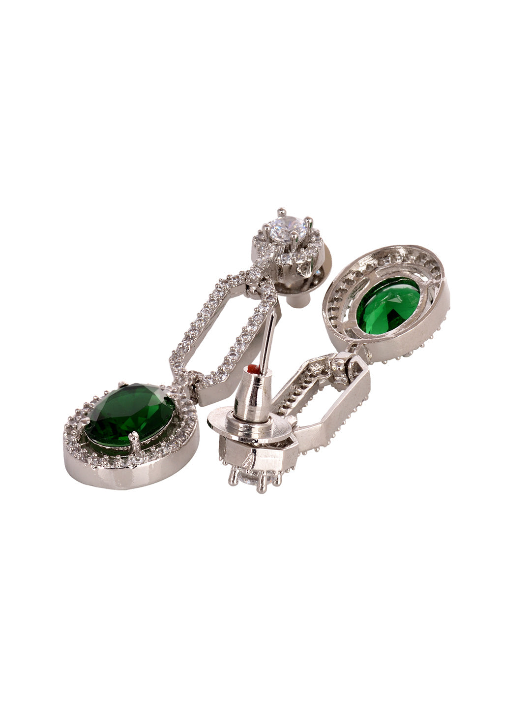 Silver Plated Green AD Studded Statement Link Necklace Jewellery Set, zaveri pearls, sale price rs, sale price, sale gold plated, sale gold, sale, rubans, ring, regular price, priyassi jewell