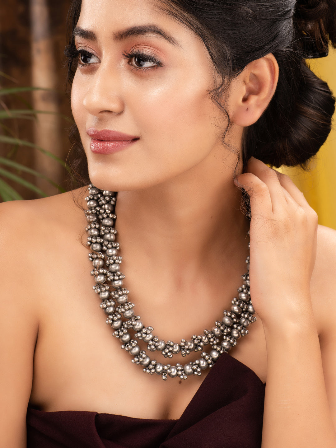 Oxidised Silver Plated Layered Ghugroo Necklace Chain, zaveri pearls, sale price rs, sale price, sale gold plated, sale gold, sale, rubans, ring, regular price, priyassi jewellery, kushal's -