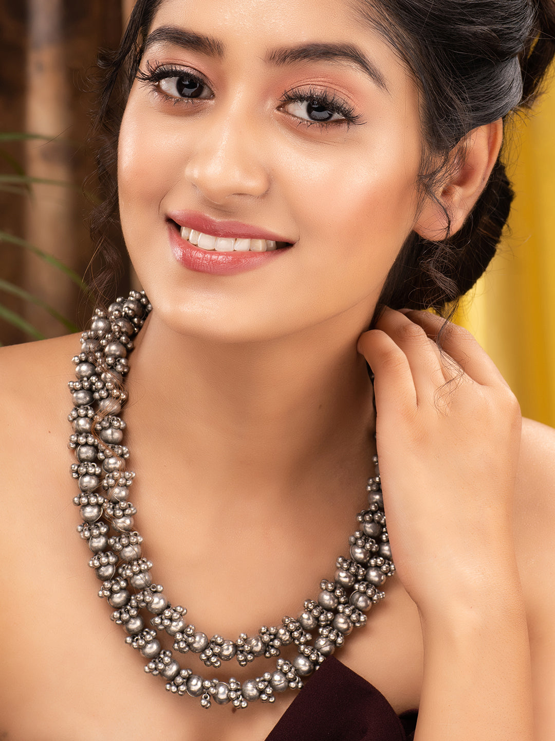 Oxidised Silver Plated Layered Ghugroo Necklace Chain, zaveri pearls, sale price rs, sale price, sale gold plated, sale gold, sale, rubans, ring, regular price, priyassi jewellery, kushal's -