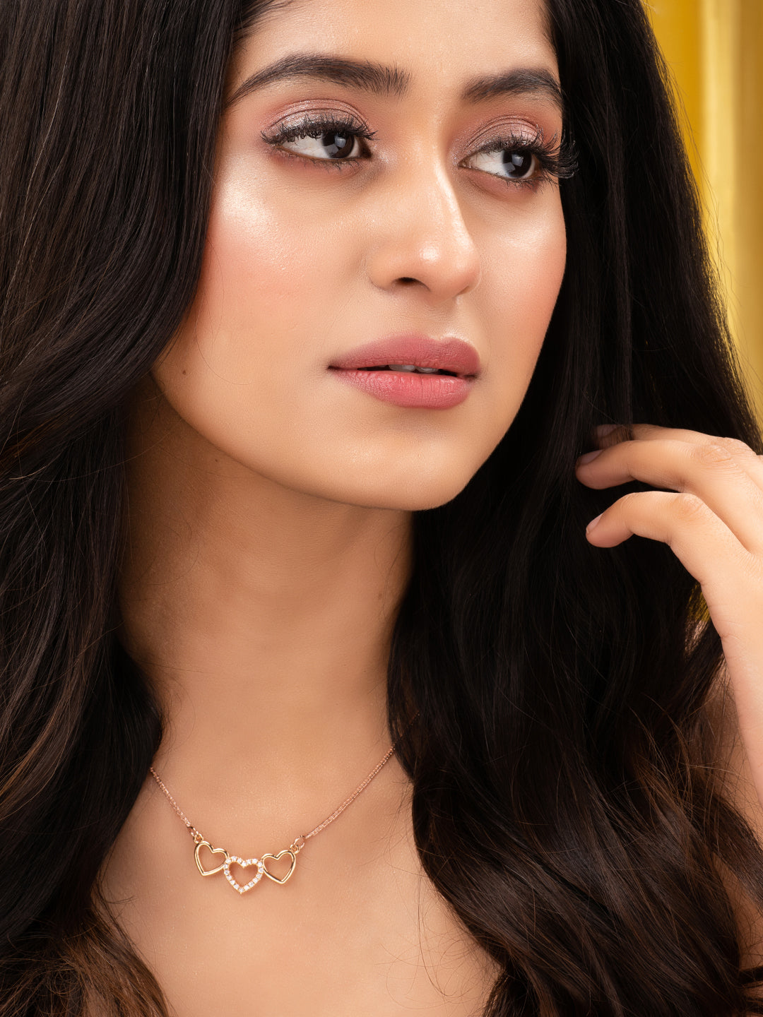 Matt Gold Toned Heart Shaped Minimal Chain Necklace, zaveri pearls, sale price rs, sale price, sale gold plated, sale gold, sale, rubans, ring, regular price, priyassi jewellery, kushal's - S